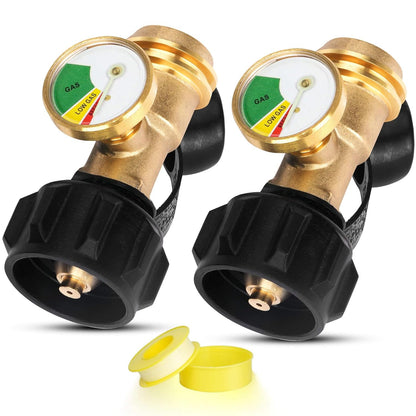 Propane Tank Gauge - Level Indicator with Leak Detector for 20lb Tanks | Solid Brass, 2 Pack