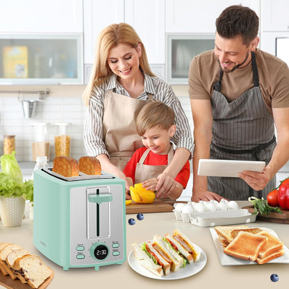 SEEDEEM 2-Slice Toaster - LCD Display, 7 Shade Settings, Extra Wide Slots, Azure Blue