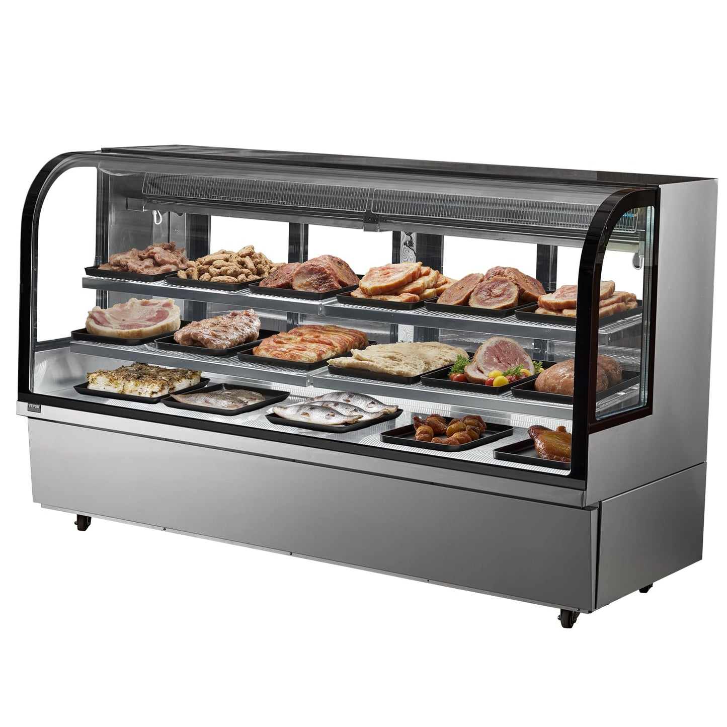 VEVOR Deli Case, 32 Cu.Ft./901L Large Pastry Display Case, 4-Tier Commercial Display Refrigerator with LED Lighting, Downdraft Cooling, Movable with Casters, for Bakery