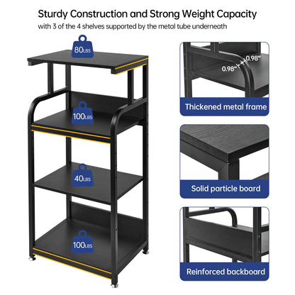 Fannova Printer Stand with Adjustable Shelf, 4 Tier Large Tall Printer Table with Wheels for Home Office Storage and Organization, Rolling Stand Cart for Computer Tower CPU Shredder, Black