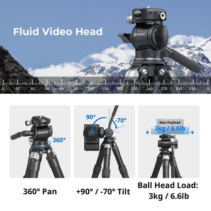 SmallRig Portable Carbon Fiber Tabletop Tripod Kit, 17'' Compact Mini Desktop Tripod with Video Head High Load-Bearing, Built-in QR Plate for Arca, Max Load 3kg / 6.6lb for Cameras, DSLR