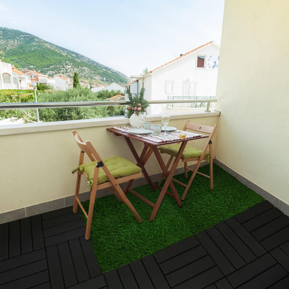 Treela 48 Pcs 12"x12" Plastic Interlocking Deck Tiles and Artificial Grass Tiles Waterproof Patio Balcony Flooring Covers 46.5 Sq. ft for Balcony Patio Deck Flooring Decor