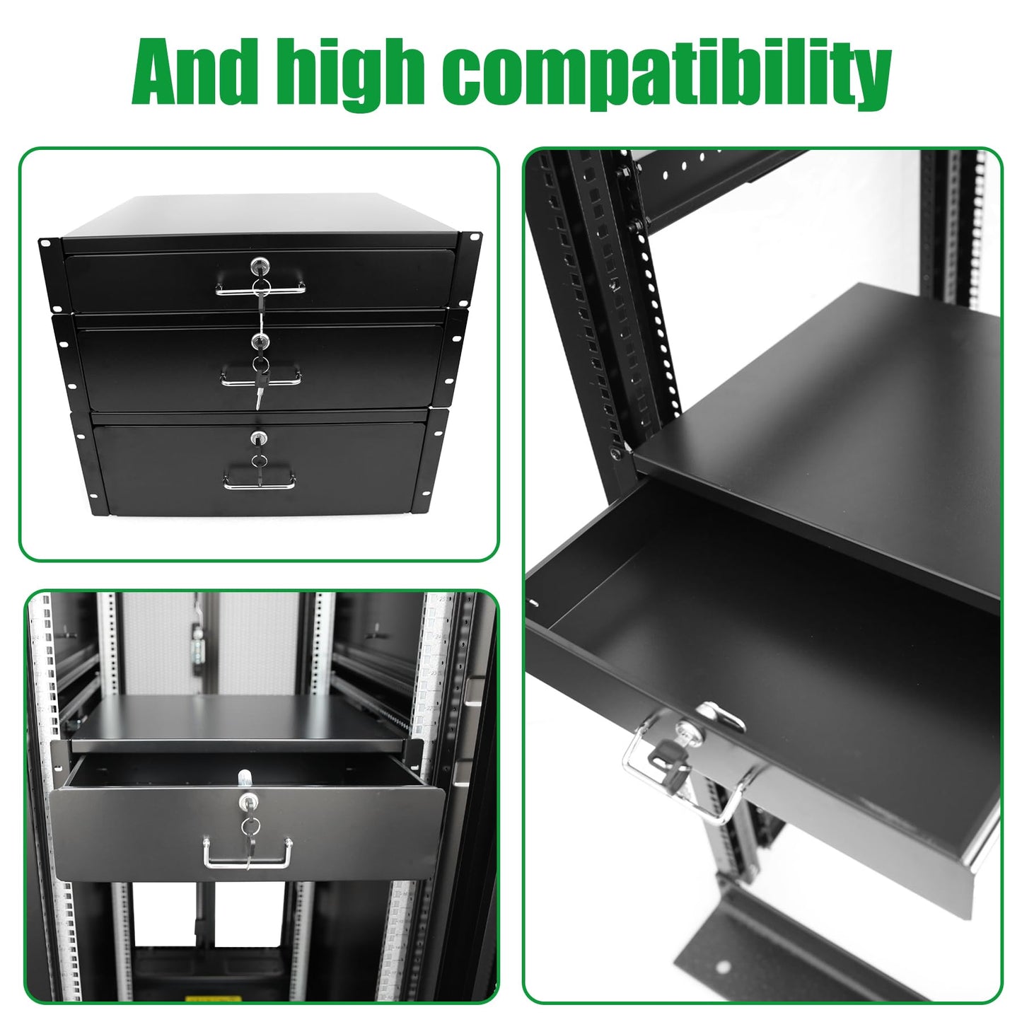Server Cabinet Drawer Case Rack Drawer 19 Inch Rack Cabinet Mount Lockable Deep Drawer with Two Keys 18in Depth, Height 2U(3.5Inch) 19" W x 18" D x 3.5" H (CT18-2U, 2U18)