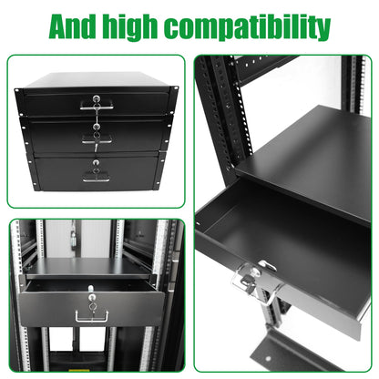 Server Cabinet Drawer Case Rack Drawer 19 Inch Rack Cabinet Mount Lockable Deep Drawer with Two Keys 18in Depth, Height 2U(3.5Inch) 19" W x 18" D x 3.5" H (CT18-2U, 2U18)