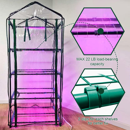 ArtBeek Mini Green House Covers, Portable Plastic Greenhouses with Heavy Duty Transparent PVC with Plant Growing Lights (4_Tier)