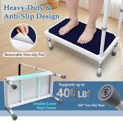 Bedside Step Stool with Handle for High Beds, 400lb Heavy Duty Bed Steps for Seniors & Adults, Non-Slip Wide Platform Medical Stepping Stool with Padded Handrail, SUV & Bathroom Assist (21.65-Stool)
