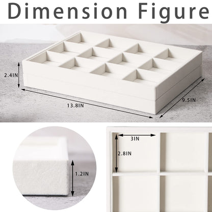Coward 2PC Stackable 12 Grids Jewelry Organizer Tray Bracelet Display Stand for Selling Velvet Necklace Holder Earring Box Storage (12grid+12grid)