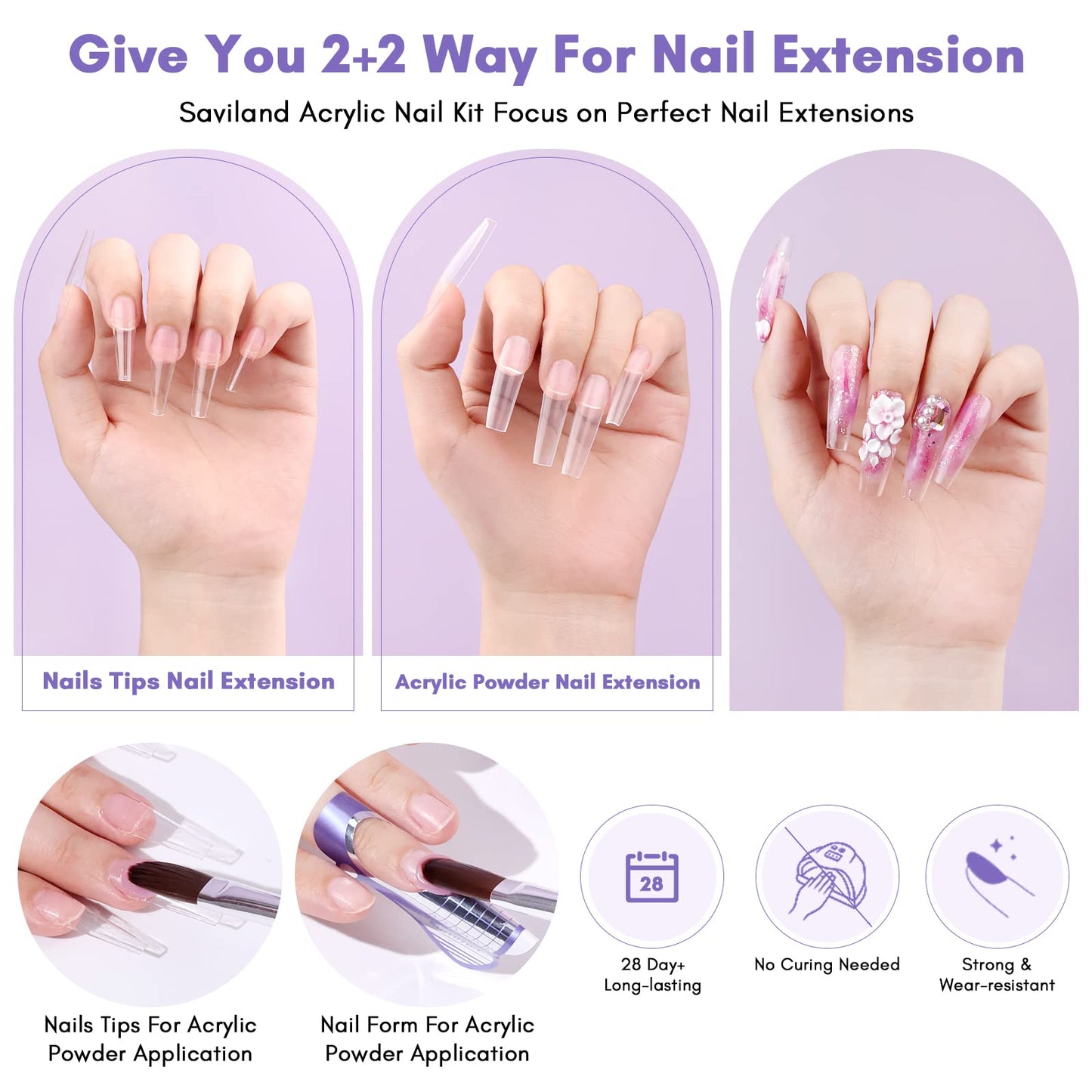 SAVILAND Essentials Acrylic Nail Kit Starter: Acrylic Nail Kit for Beginners with Everything White Pink Clear Acrylic Powder and Liquid Set #8/10/14 Nail Brush Forms Manicure Tools Home Nail Salon DIY