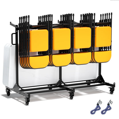 PURRPAXZ Heavy Duty Folding Chair Storage Rack, Foldable Chairs Cart with Lockable Wheels and Straps, 400lbs Weight Capacity, Adjustable Hanger, Folding Chair Dolly for Chairs Up to 42pcs