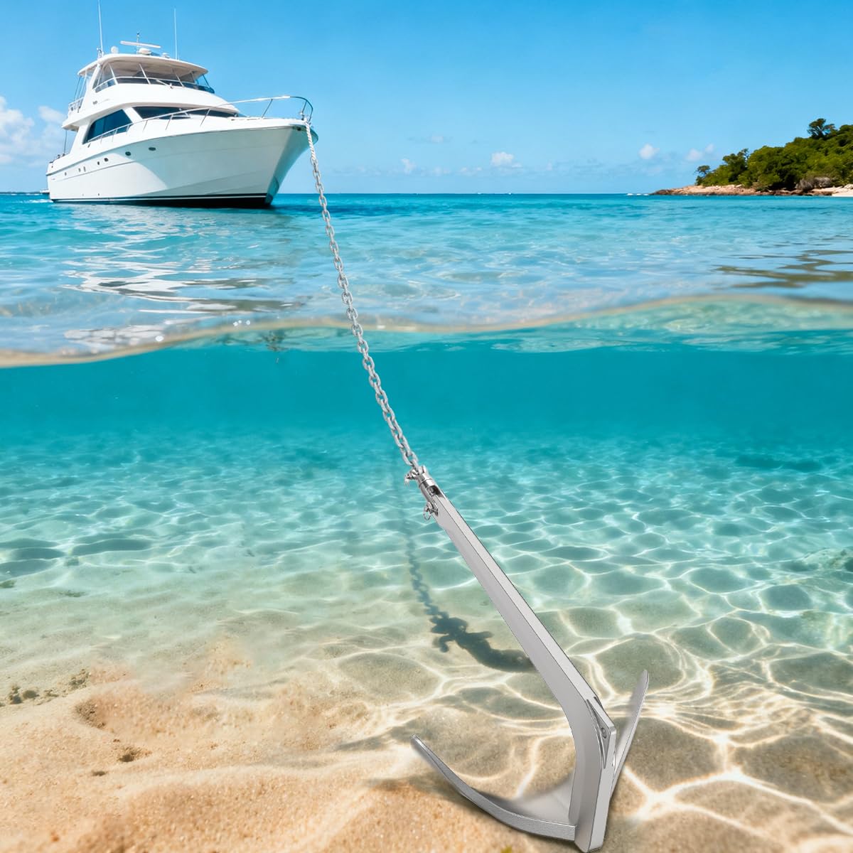 FUCNEN Boat Anchor Kit Galvanized Steel Bruce Style Claw Anchor 11 Lb, 1/2" Anchor Rope 100ft,1/4" G4 Galvanized Steel Marine Chain 10ft & Swivel, Windlass Anchor Rode-Rope/Chain System for Boat