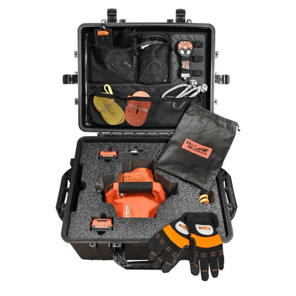 MILE MARKER 19-71002 Rhino Pull 1000 Field Kit | Ultimate Solution for Pulling Tasks with 1,000 lb Load Capacity | Includes Portable Winch, Straps, Shackles, Gloves, Battery, Case and More