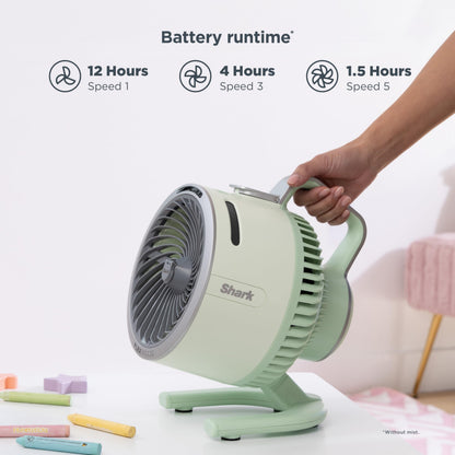 Shark FlexBreeze HydroGo Fan + Car Charger — Ultra-powerful portable fan that mists indoors & outdoors, 5 speeds, 2 bonus modes, & evaporative misting, Blueberry, FA052QBL
