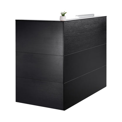 VEVOR Reception Desk, 55Inch L-Shaped Front Counter Table, Office Reception Counter with Drawer Keyboard Tray and Storage Cabinet, for Checkout, Lobby, Beauty Salon & Office, Black