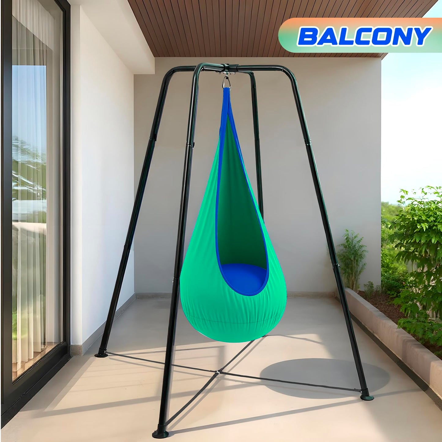 Lingvee Sensory Swing Stand Frame with Pod Chair and Swing Set Kid Heavy Duty Metal Swings Stand Autism Hammock Chair Stands Tree Saucer Round for Adult Indoor Outdoor Backyard Park, Gradient Green