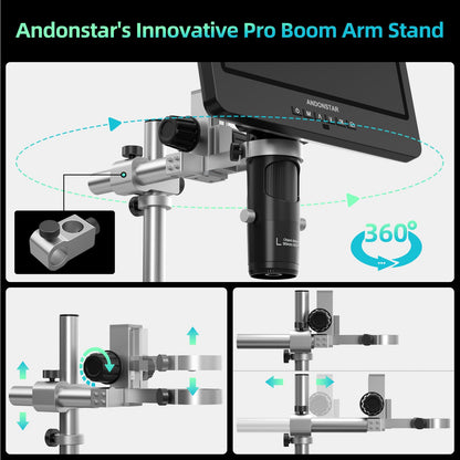 Andonstar AD249S-M Plus 10.1'' HDMI Soldering Digital Microscope for Electronics Repair, 2000x 3 Lens 2160P UHD Video Record, Soldering Microscope Station with Helping Hands, Slides, 32GB Card