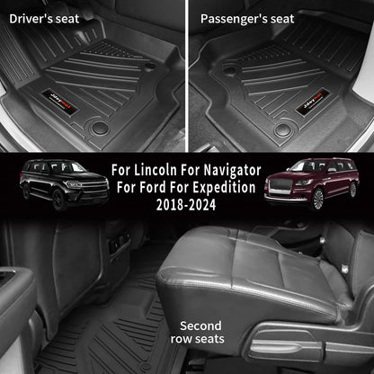 Jdeymat for 2018-2024 Ford Expedition/Lincoln Navigator 7-Seater Accessories Floor Mats 3 Rows Trunk Cargo Liner and Backrest Mats All Weather TPE (7 Seat Full Set-Not Fit Max Or L)