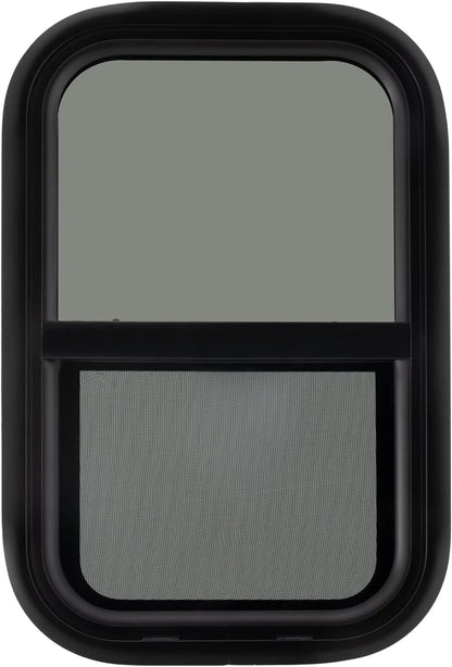 RecPro RV Window Replacement | Teardrop Style | 14inW x 22inH | Vertical Sliding | Black | Model RP-WIN