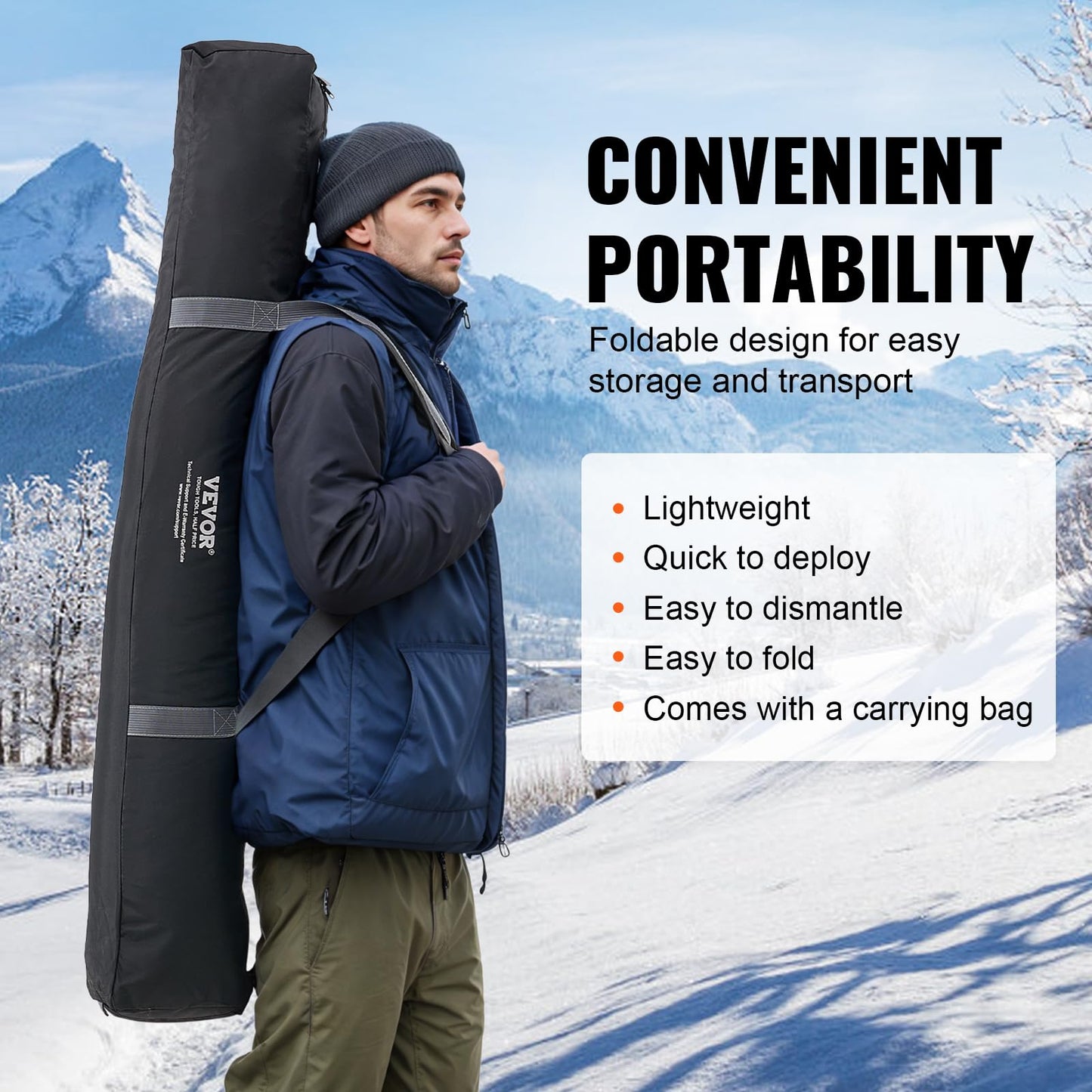 VEVOR Pop Up Ice Fishing Tent, 4-6 Person Large Insulated Shelter, 87x79x78 50sq ft Fishing Area, Portable Hub-Style Shanty for Winter, Ice Cube with Anchors, Ropes, Carrying Bag