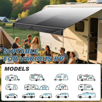 GEARMEISTER 16FT RV Awning Fabric Replacement, Heavy Duty 4-PLY Vinyl Fabric Camper Awning, Universal Outdoor Canopy for Camper, Trailer, Motorhome Awnings for All Awning Brands - Black Fade 15'2"