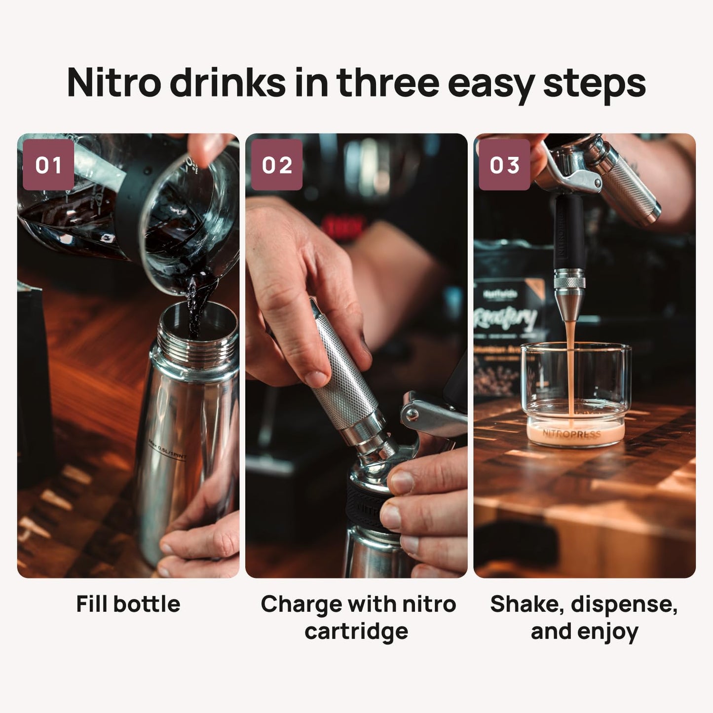 Original NitroPress - Nitro Cold Brew Coffee Maker Kit | Includes 10 Nitrogen Cartridges | Portable Infuser for Nitro Drinks, Cold Brew, Cocktails & Tea at Home or On the Go | Gift for Coffee Lovers