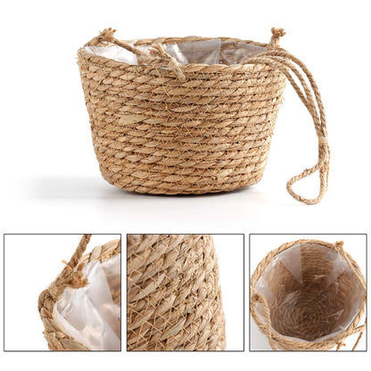 WYSRJ 8inch Jute Rope Hanging Planter Woven Plant Basket Macrame Plant Hangers Plant Holder Basket Decorative Storage Baskets for Plants Pots Home Decor