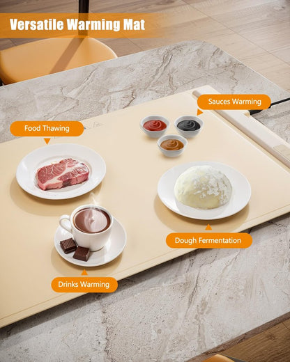 FULSUNT Warming Mat for Food, Rapid Heating Electric Warming Tray with 3 Temperature Settings, Portable Nano Silicone Food Warmers for Parties, Buffets, Gatherings, Kitchen Warming Mat for Countertop