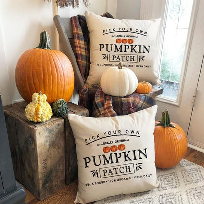 RABUSOFA Fall Pillow Covers - 18x18 Inch Waterproof Pumpkin Patch Design | Seasonal Home Decor
