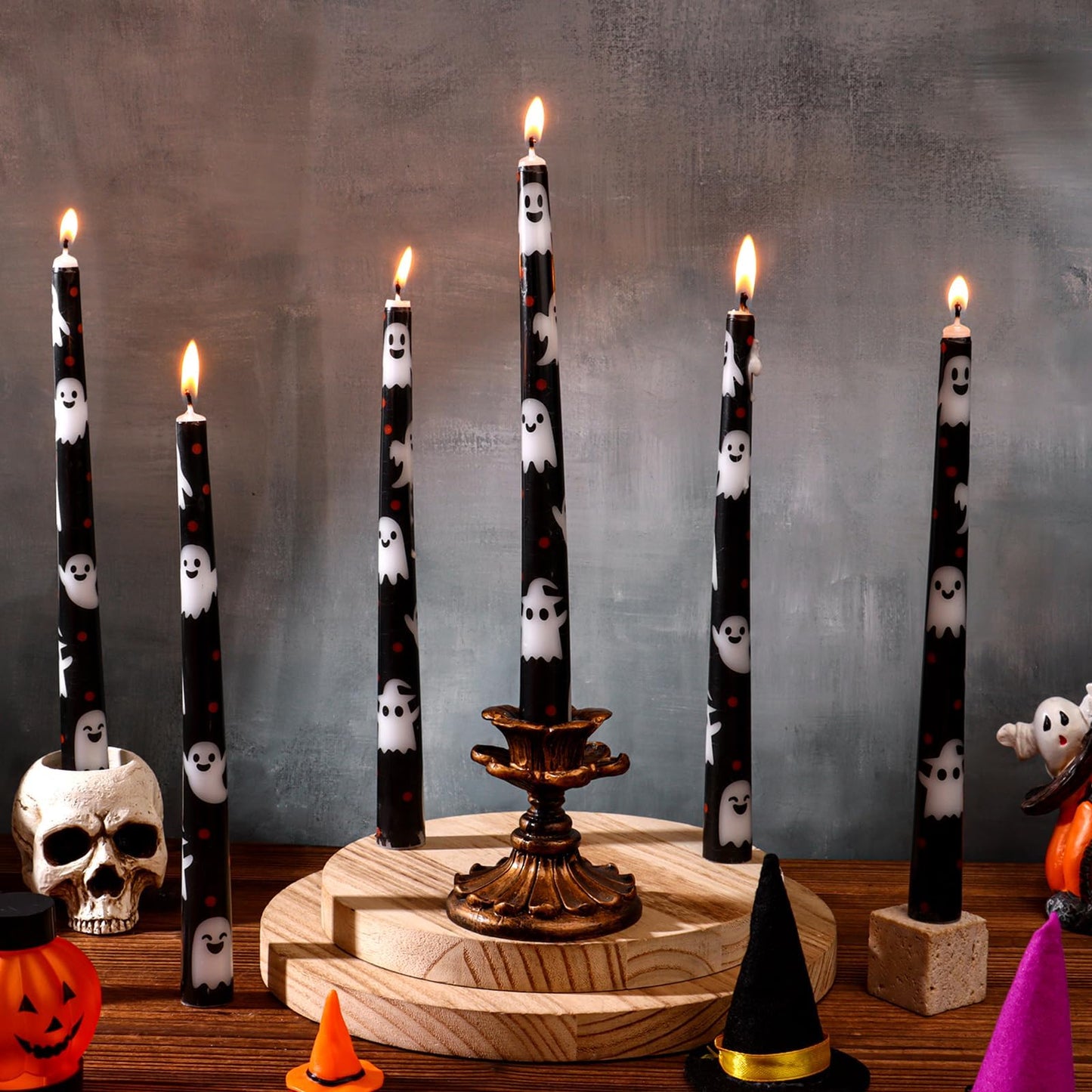 LIUBUJINGYING 12 Pcs 10in Taper Candles Black&White Ghost Taper Candle Unscented Smokeless Long-Last BurnTime Candles Birthday Party Table Centerpieces Decor