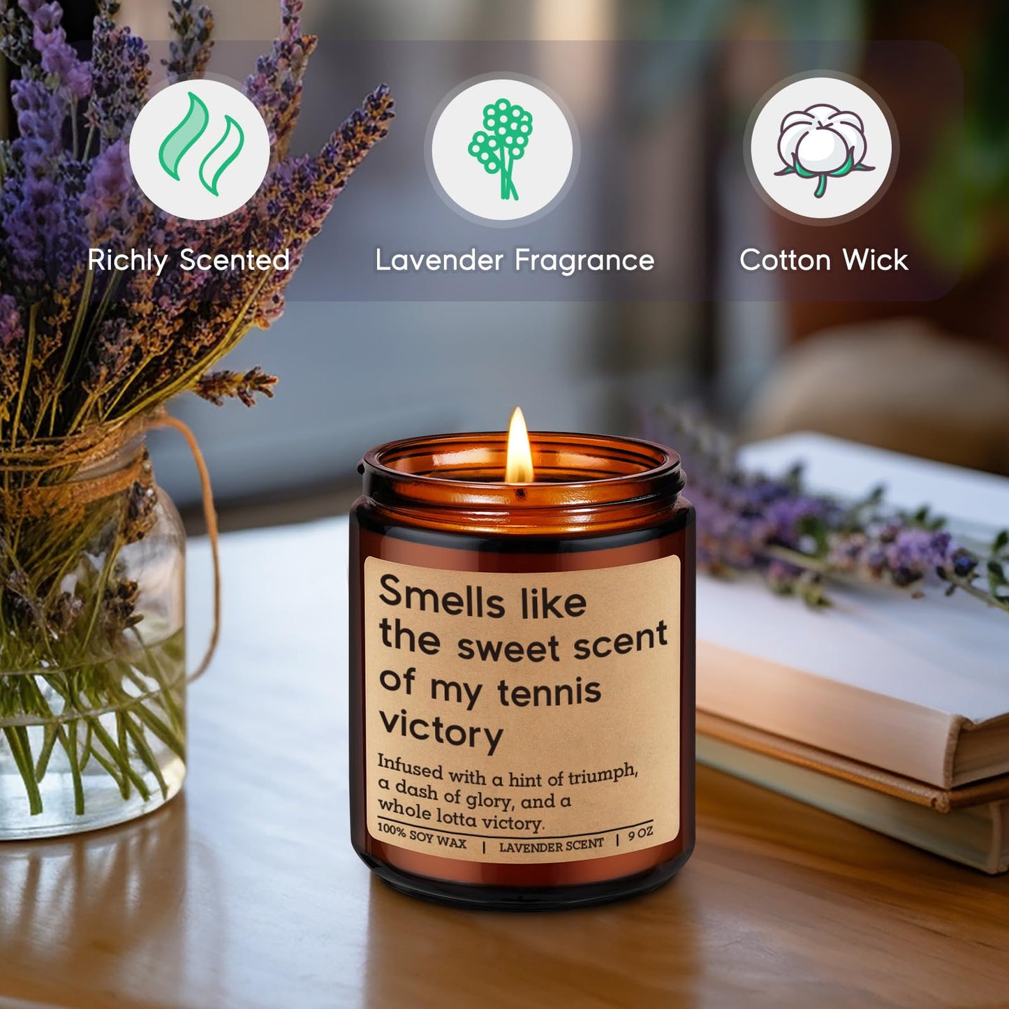 GSPY Scented Candle - Tennis Gifts for Women, Men - Funny Sports Themed Accessories Gifts for Tennis Player, Lover, Team - Funny Fathers Day, Mothers Day, Birthday Ideas for Boy, Him, Female, Mom, Dad
