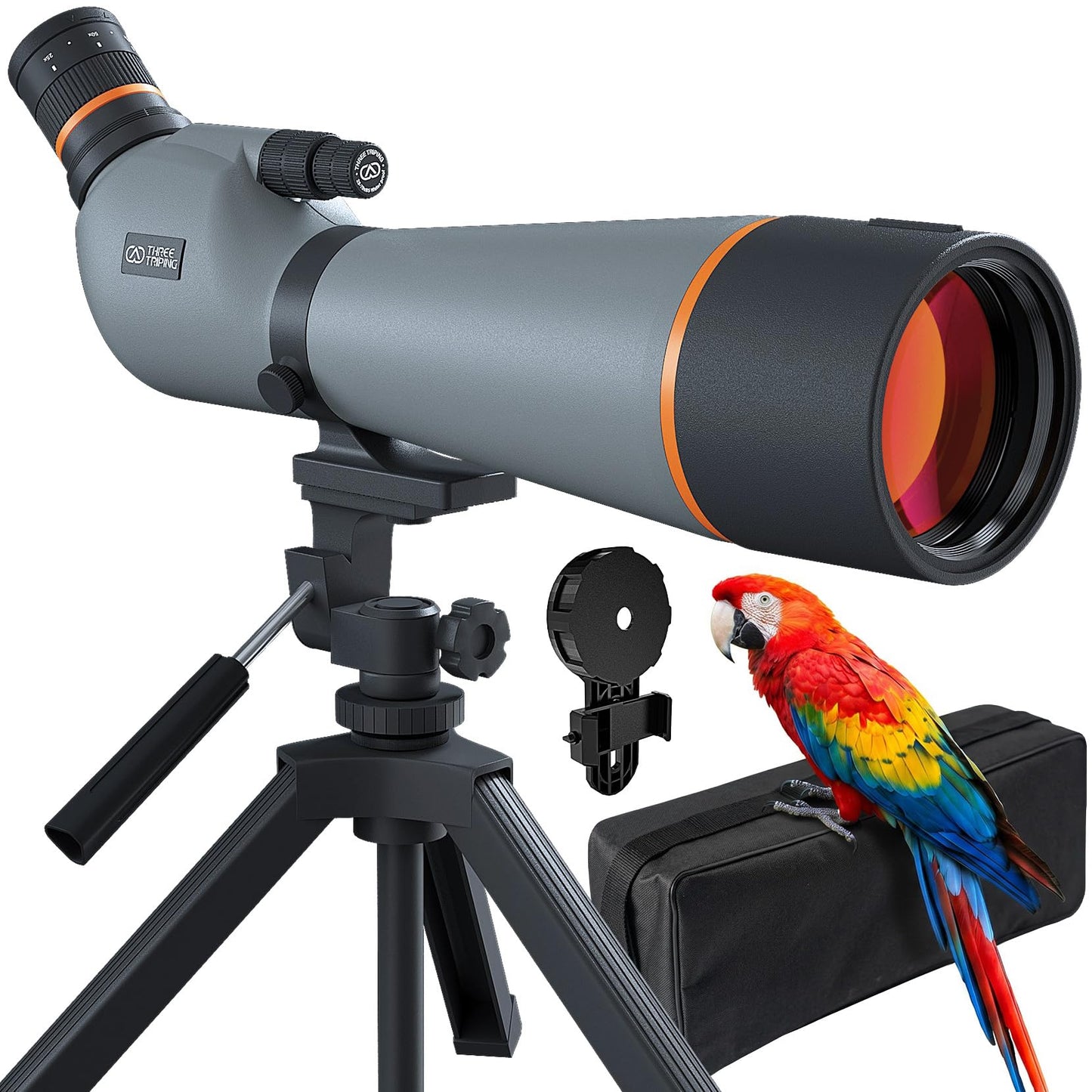 Three Triping Spotting Scope with Tripod & Phone Adapter – 25-75x85 Dual Focus Spotter Scope for Bird Watching, BAK4 Prism & FMC Lens, Waterproof & Fogproof with Carry Bag for Outdoor Observation