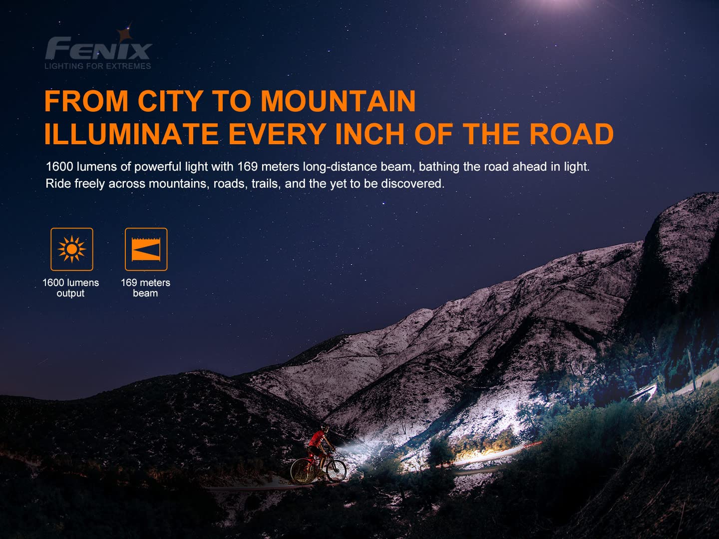 Fenix BC26R Rechargeable Bike Light, 1600 Lumens Bicycle Headlight with USB-C Charging, IP68 Waterproof, Wide Beam, Quick Release Mount for Road Cycling, Mountain Bike and Commuting