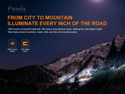 Fenix BC26R Rechargeable Bike Light, 1600 Lumens Bicycle Headlight with USB-C Charging, IP68 Waterproof, Wide Beam, Quick Release Mount for Road Cycling, Mountain Bike and Commuting