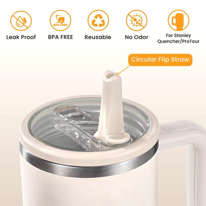 ANTAND 40oz Flip Straw Leak Proof Lid for Stanley H2.0 Quencher Protour Tumbler, 2 Pack Spill Proof Lid Replacement Straw Cover Top for 40 OZ Stanley Cup Accessories (Beige, Matcha)