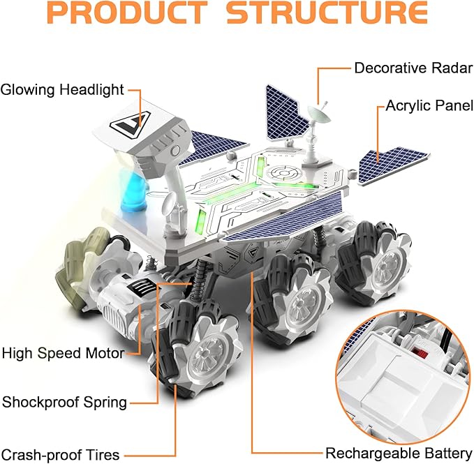 Mars Rover Remote Control Car for Boys 4-7 Space Explorers Toys RC Cars for Boys Age 8-12 Moon Rover with 2.4Ghz Remote Control Astronaut Model 6 Laterally Movable Wheels Rechargeable
