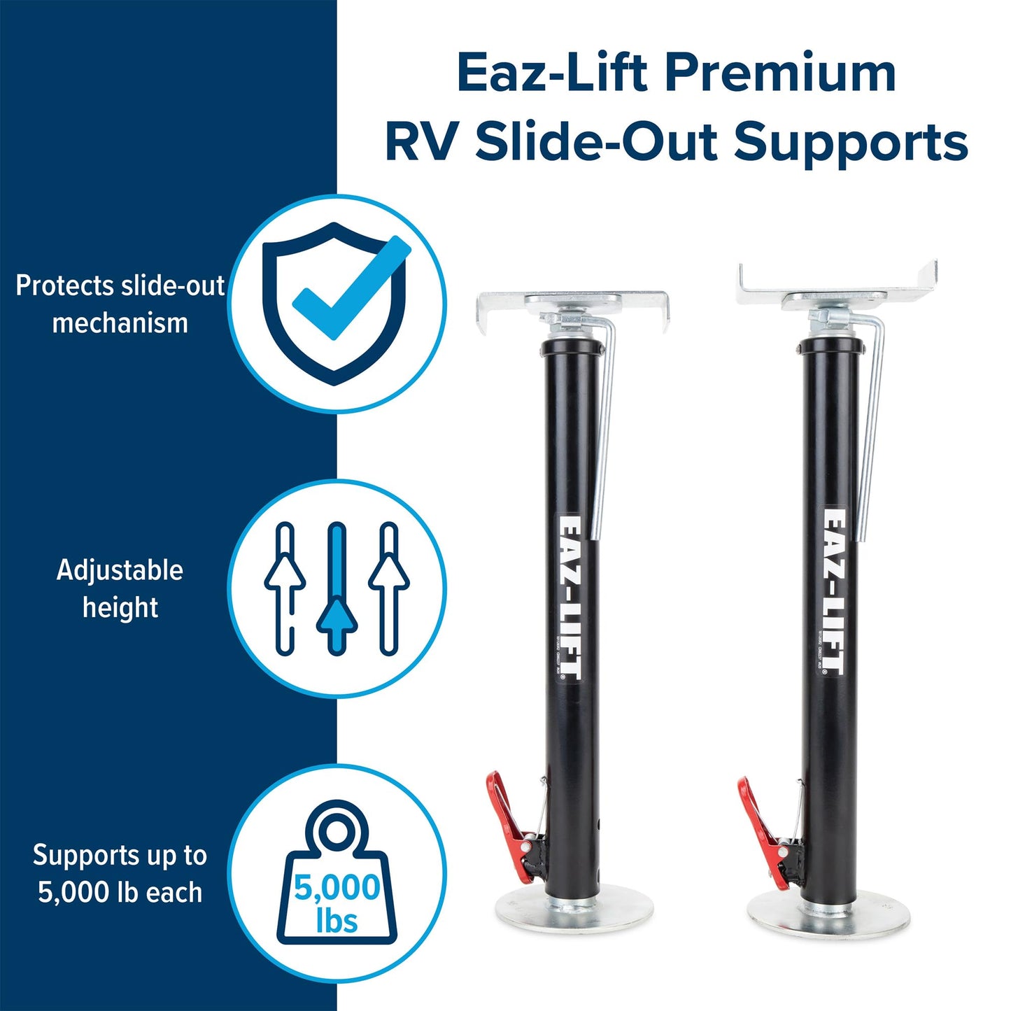 Camco Eaz-Lift Adjustable Camper/RV Slide-Out Supports | Features a Quick Release Pin and Incremental Lock Positions | 5,000lb Weight Capacity per Support | Adjusts from 19 to 49-In | 2-Pack (48870)