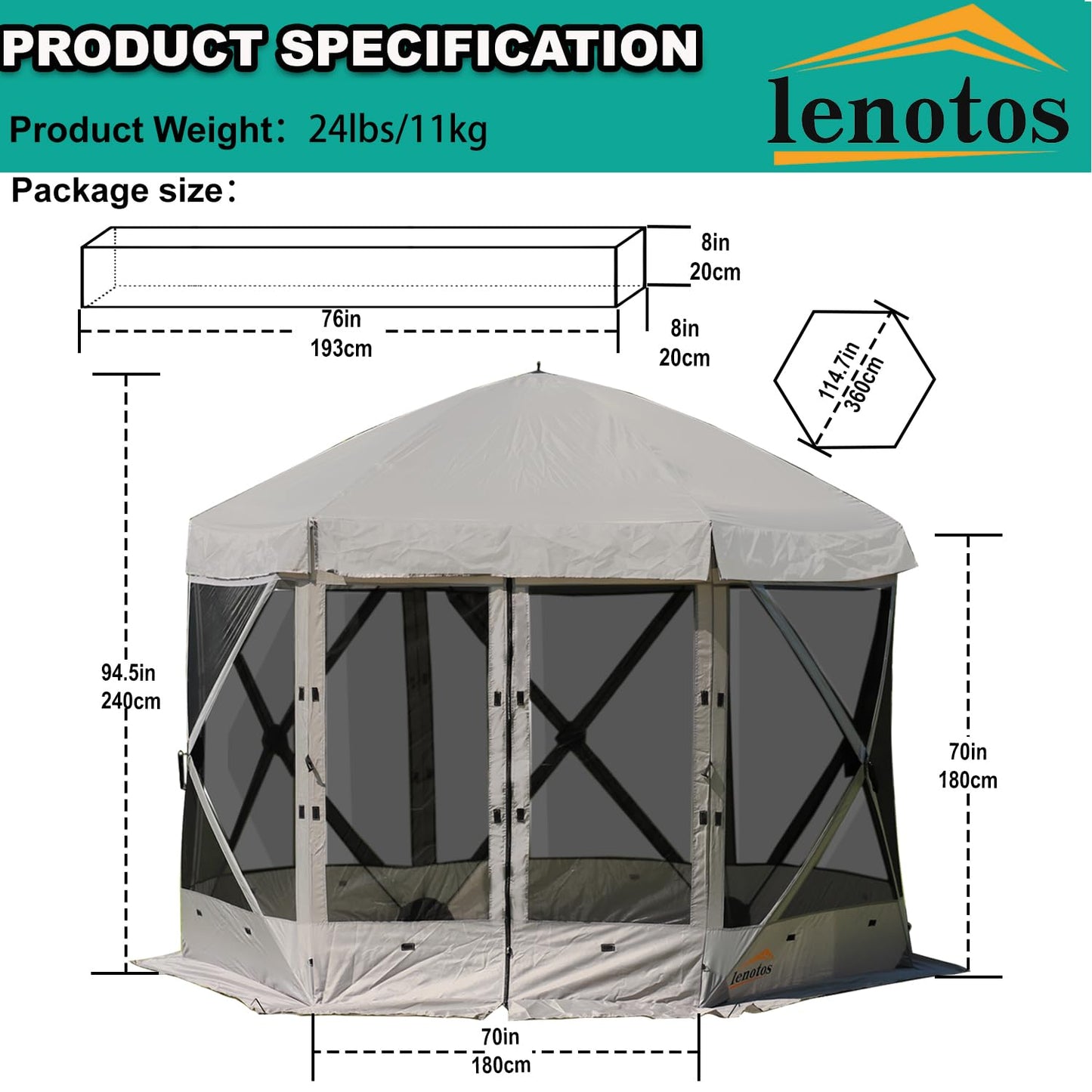 Lenotos Pop Up Screen Tent, 12'x12' Windproof & UV Protection Sun Shelter, Portable Instant Setup, 6-Sided Screen Tent for Picnic, Camping, Backyard, Outdoor (Grey)