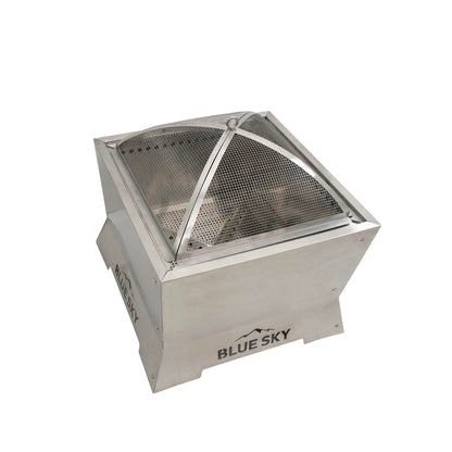 Blue Sky Outdoor Living Fire Pit Accessories - 19.30 x 7.50 Square Domed Stainless Steel Spark Screen & Screen Lift with 304 Stainless Steel Finish & Fits Stainless Steel Square Peak
