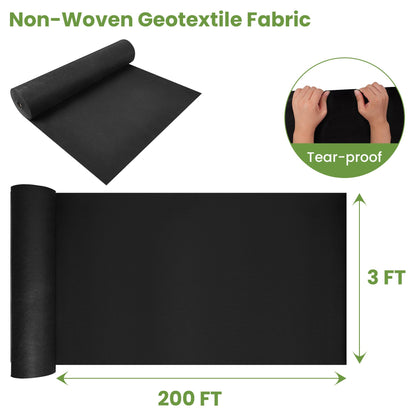 hzgeotl Weed Barrier Landscape Fabric | Heavy Duty Premium Weed Control Fabric -Durable & Eco-Friendly Weed Block Gardening Mat (8OZ 3x200ft, Non Woven)