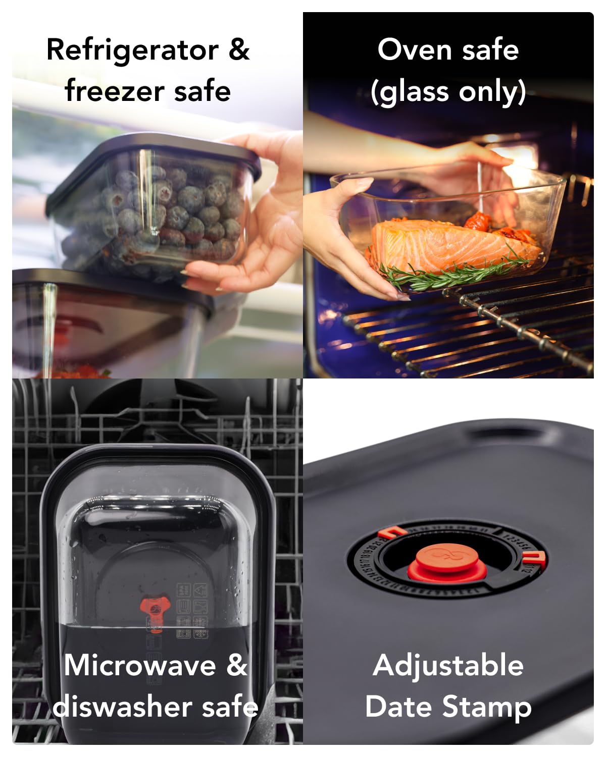 airhood Vacuum Food Storage Container Set | Powerful Electric Vacuum Pump + 4 Borosilicate Glass Containers | Keeps Food Fresh 5X Longer | Microwave, Freezer & Oven Safe | BPA-Free & Stackable