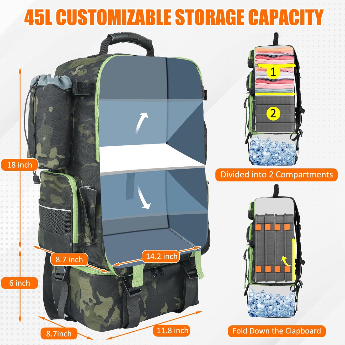 ayamaya Rechargeable Fan + Cooler Fishing Backpack, 20000mAh Fan with Remote, 9 Speeds, 45L Tackle Backpack with Insulated Lunch Bag for Fishing Camping