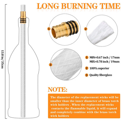 Nuanchu Wine Bottle Torch Kit - 8 Sets, Brass Wick Holders, Fiberglass Wicks, 13.78 Inch Long, Copper Cover for DIY Lamp