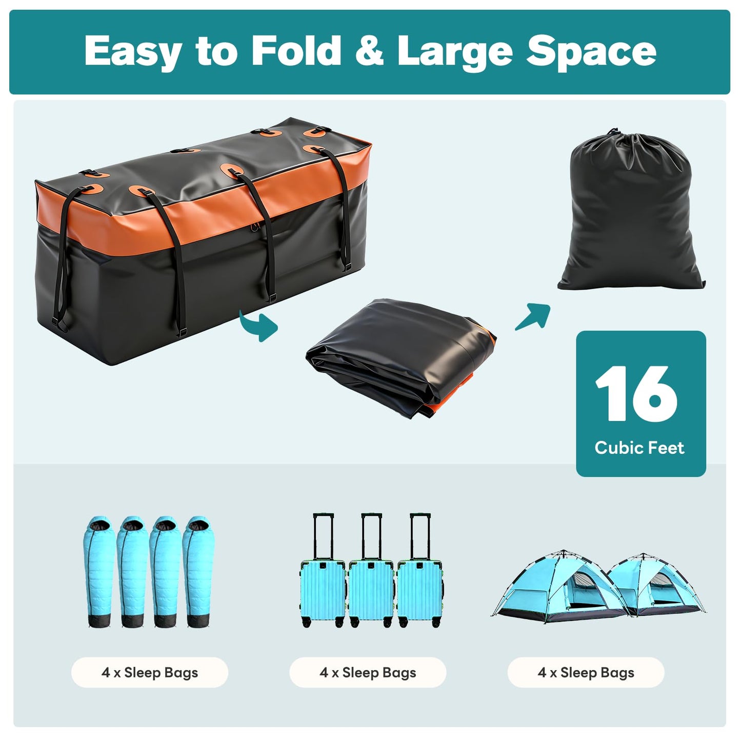 OLIXIS Folding Hitch Mount Cargo Carrier Basket 60x21x6 with Waterproof Luggage Bag 16 Cubic Feet, 500 Lbs Capacity Cargo Basket, with Hitch Stabilizer, Straps, Net