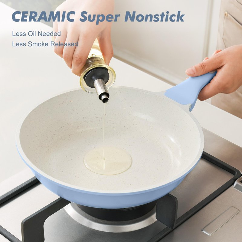 SENSARTE Nonstick Ceramic Frying Pan 11-Inch, Healthy Non Toxic Skillet, Induction Compatible Omelet Pan with Heat Resistant Handle, PFAS-Free, Blue