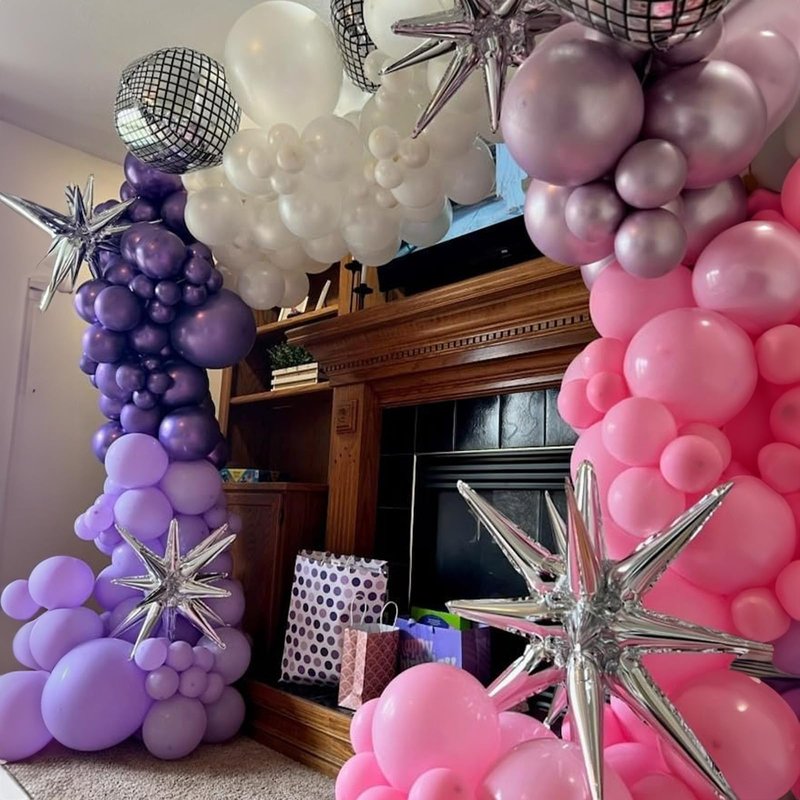 Togvu Purple Pink Balloons, 60 Packs 12 Inch Metallic Purple Pink Confetti Balloons, Lavender and Light Pink Latex Balloons with Ribbon for Girls Women Birthday Wedding Baby Shower Party Decoration