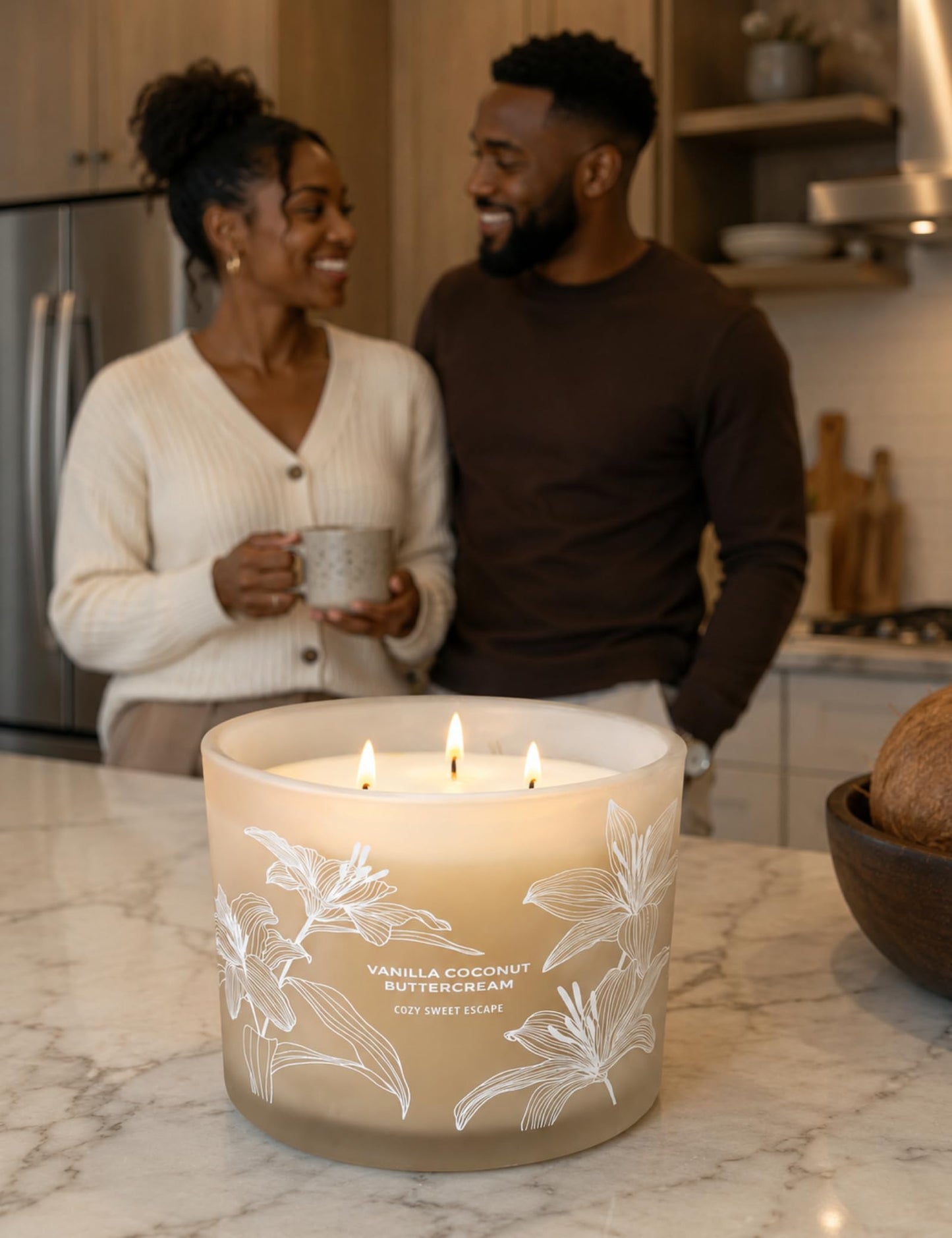Vanilla Coconut Buttercream Candle | Large 3 Wick Scented Soy Candle for Home | 14.5oz Vanilla Coconut Aromatherapy Candle | Vanilla Cupcake Candle | Long Lasting Clean Burn | Gift for Women & Men