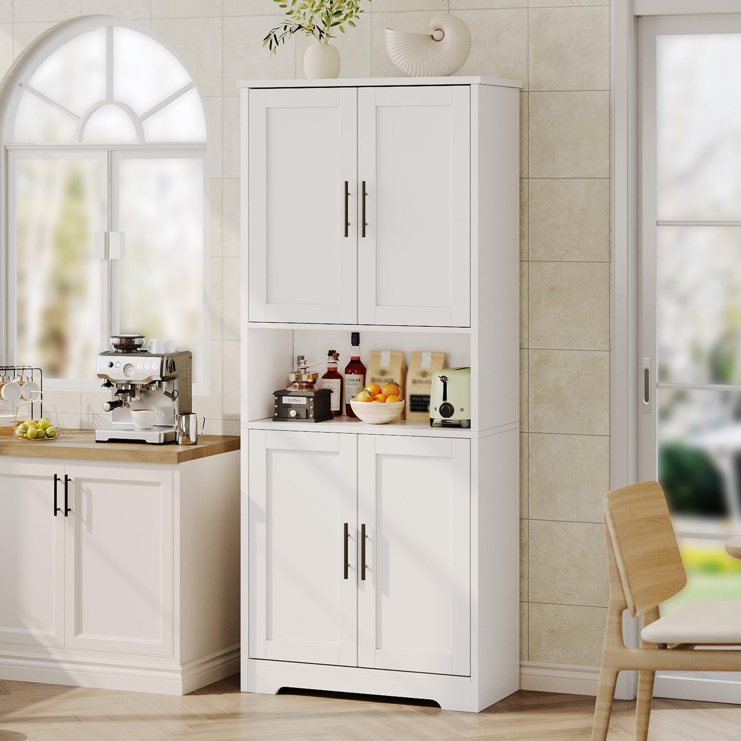 GarveeHome 70in Tall Kitchen Pantry Cabinet, Storage Cabinet with Doors and Adjustable Shelves, Freestanding Cupboard for Living Room, Dining Room, Bathroom, White