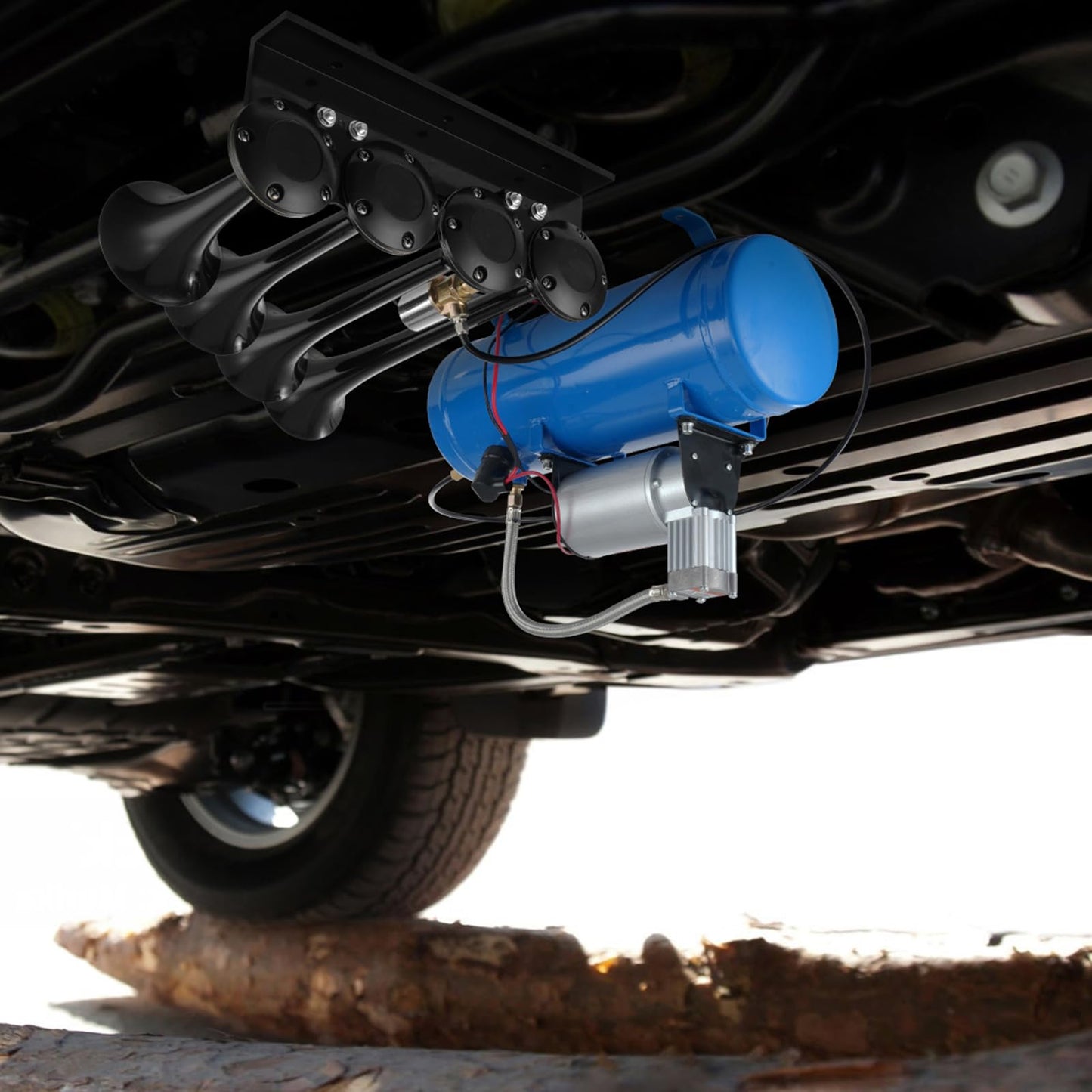 VEVOR 4 Trumpet Air Horn Kit, 150dB Train Horns for Pickup Trucks, 12V 120 psi Air Compressor 1.6 Gal/6 L Tank with Gauge for Any 12V Vehicle Car Truck Train Van Boat