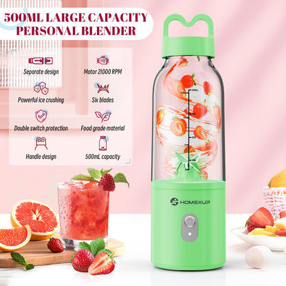 Portable Personal Blender 17 OZ/500 ML Juicer, 175W Personal Size Blender, Ideal for Smoothies, Ice Blending, Juicing, and Food Processing, Compact, Convenient, and Versatile (Pink)