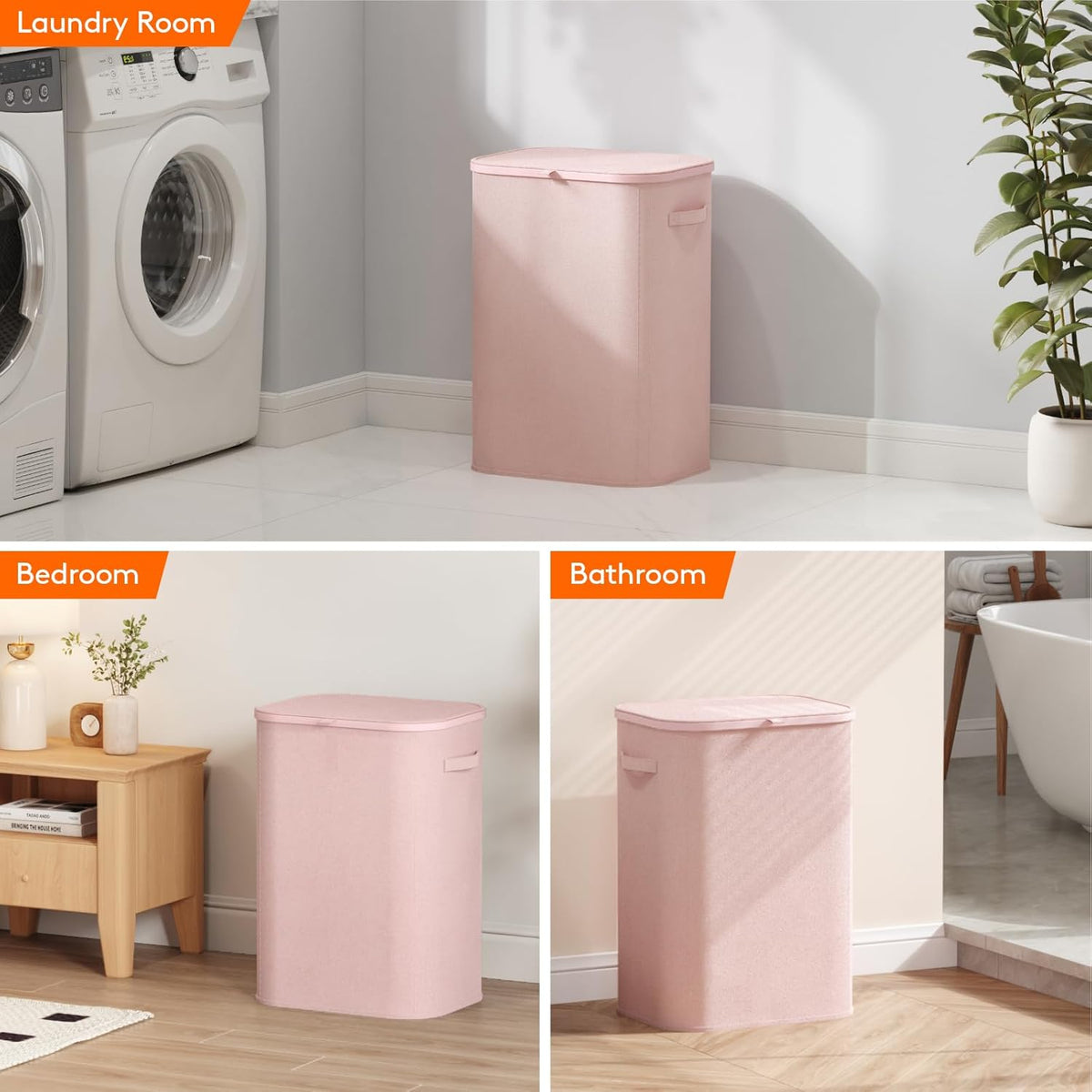 Lifewit 85L Large Laundry Basket - Foldable Hamper with Lid & Removable Bag - Pink