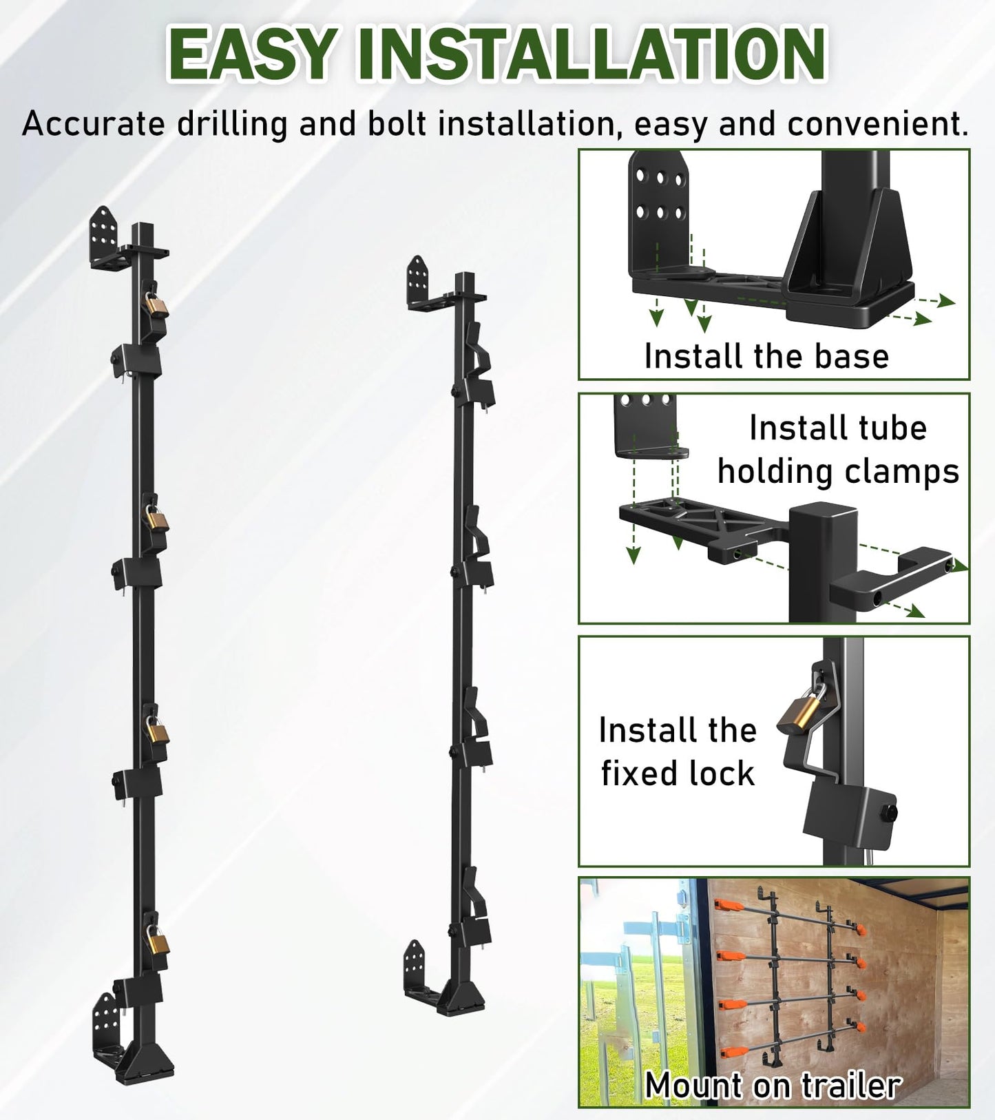 ELITEWILL 4 Place Weedeater Rack for Open/Enclosed Trailers and 5 Gallon Water Containers Mount Holder, Lockable 20L Water Storage Bracket